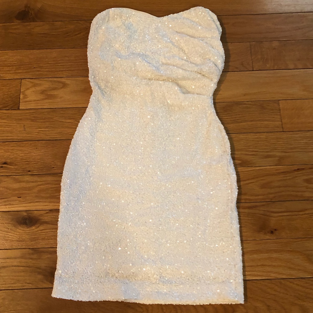 Bebe White Sequin Mini Tube Mini Dress Xs